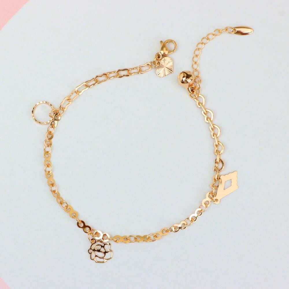 "Rose Gold Anklet with Charms and Bell, XPAL1191